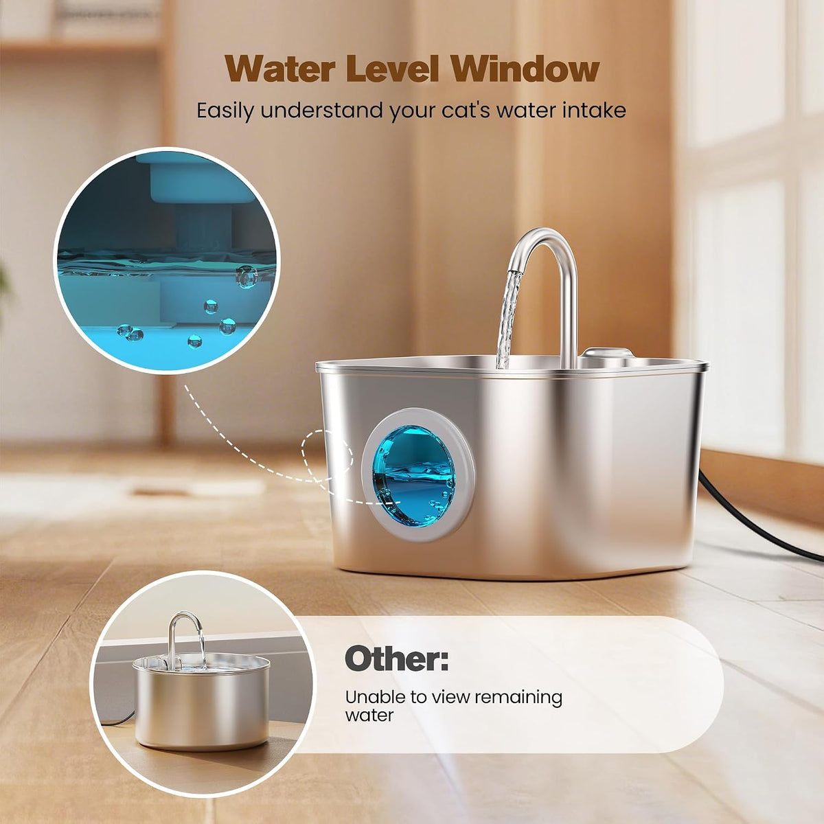 Cat Water Fountain Stainless Steel: Pet Fountains for Cats/Dog Indoor - 74oz/2.2L Cat Fountain + 3 Filters - image 4