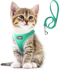 Fida Cat Harness and Leash Set for Walking Kitten and Puppy - XS (Neck:12.2"-13"; Girth:14.2"-16.1") / Turquoise