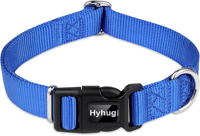 Hyhug Dog Collar for Large Dogs, Heavy Duty Blue| Quick Release Nylon Buckle Collar, Adjustable & Durable Pet Supplies for Boy & Girl Dogs (Large, Bright Blue)