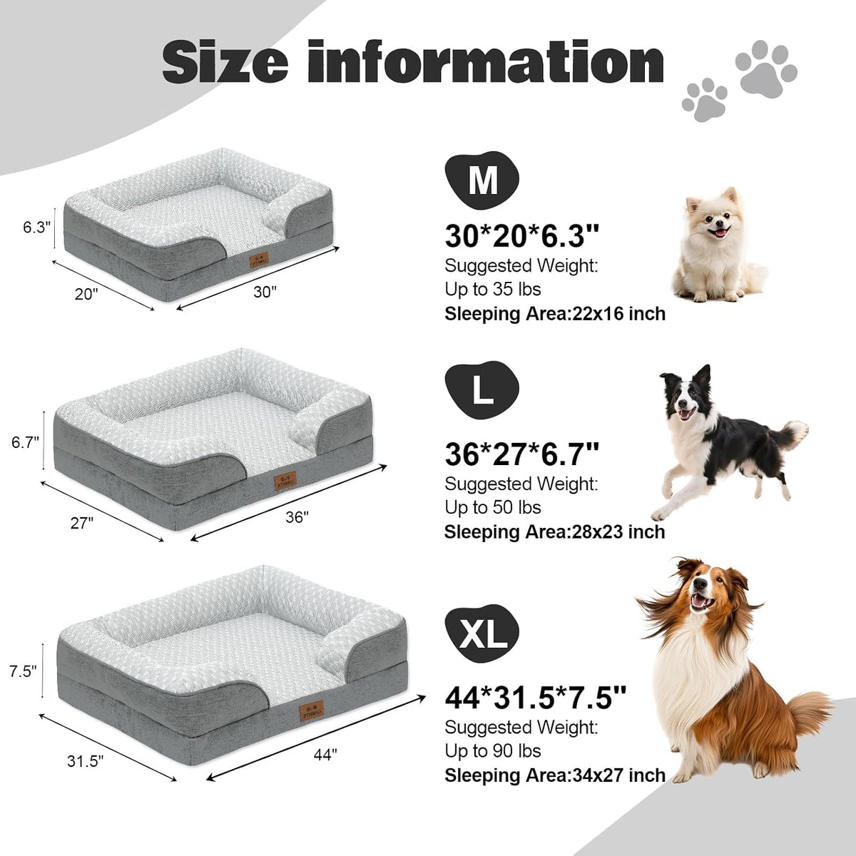 Orthopedic Dog Bed Medium Size Dog, Memory Foam Dog Bed Couch - Dark Grey / 36.0" L x 27.0" W x 6.7" Th - image 3