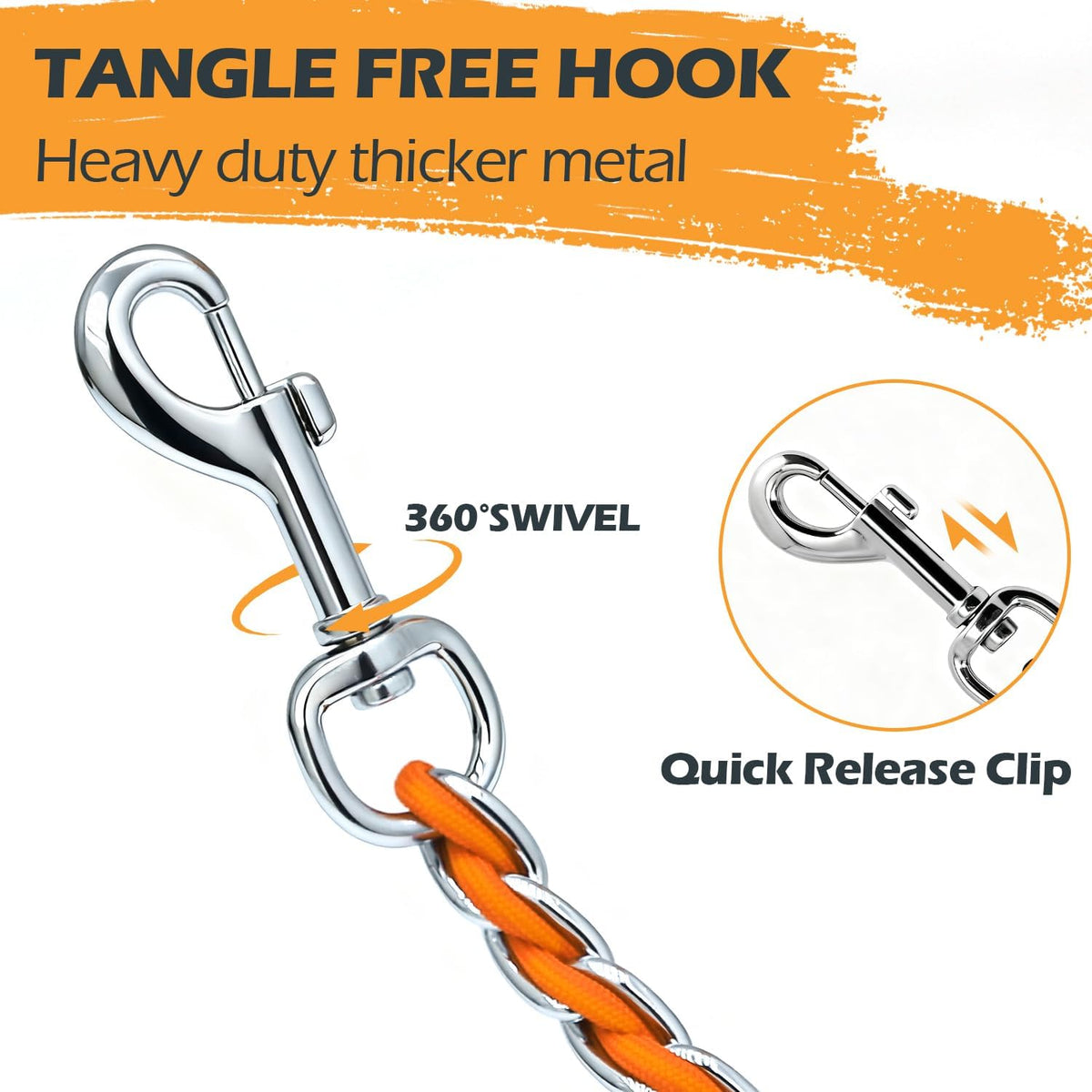 Chain Dog Leash, Bite-Proof Metal Leash - Orange / 4FT(80-150lb) - image 3