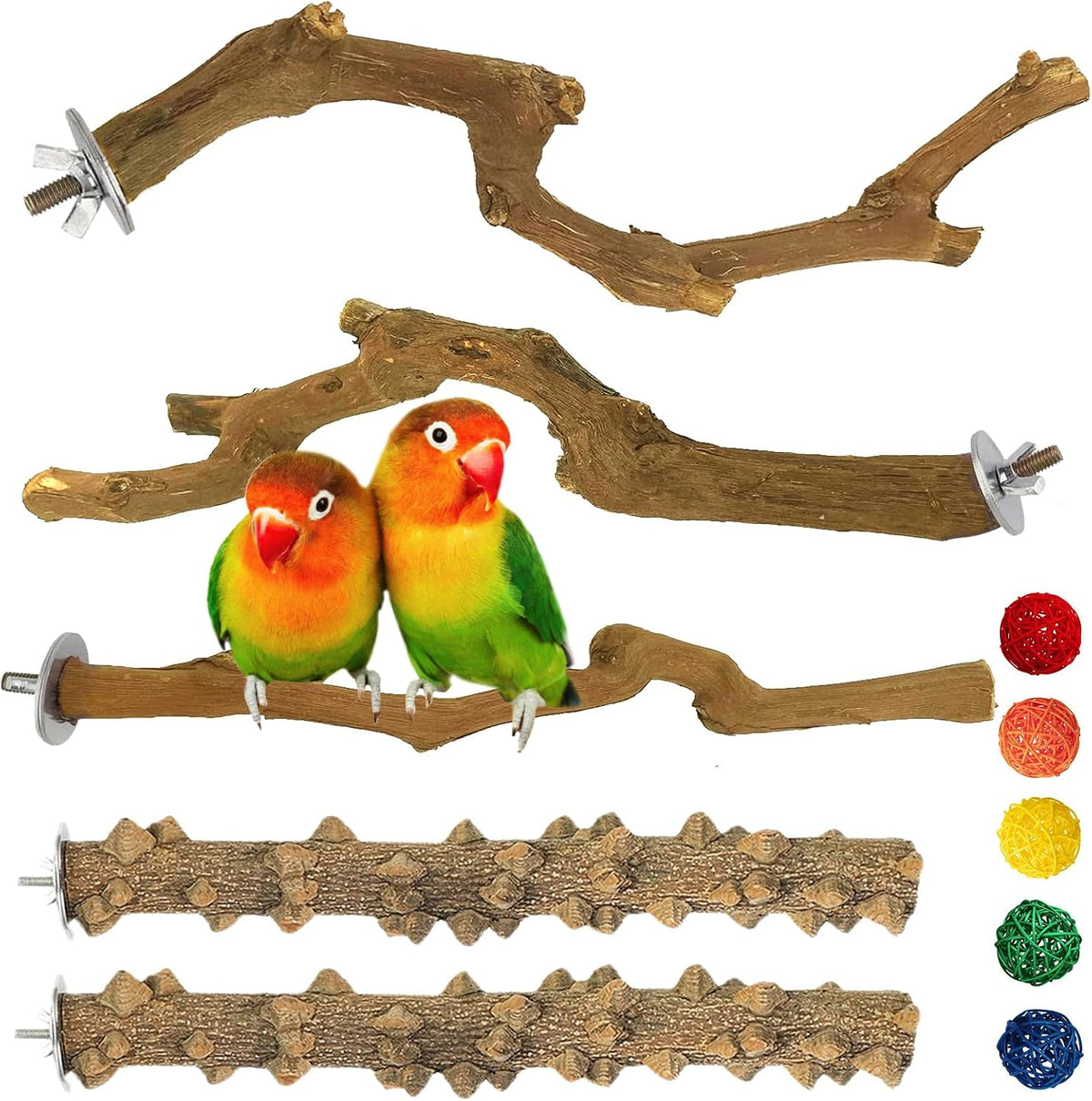 Natural Parrot Perch Bird Stand Pole Wild Grape Stick Paw Grinding - Sichuan Pepper Wood+Grape Stick 5 Pcs