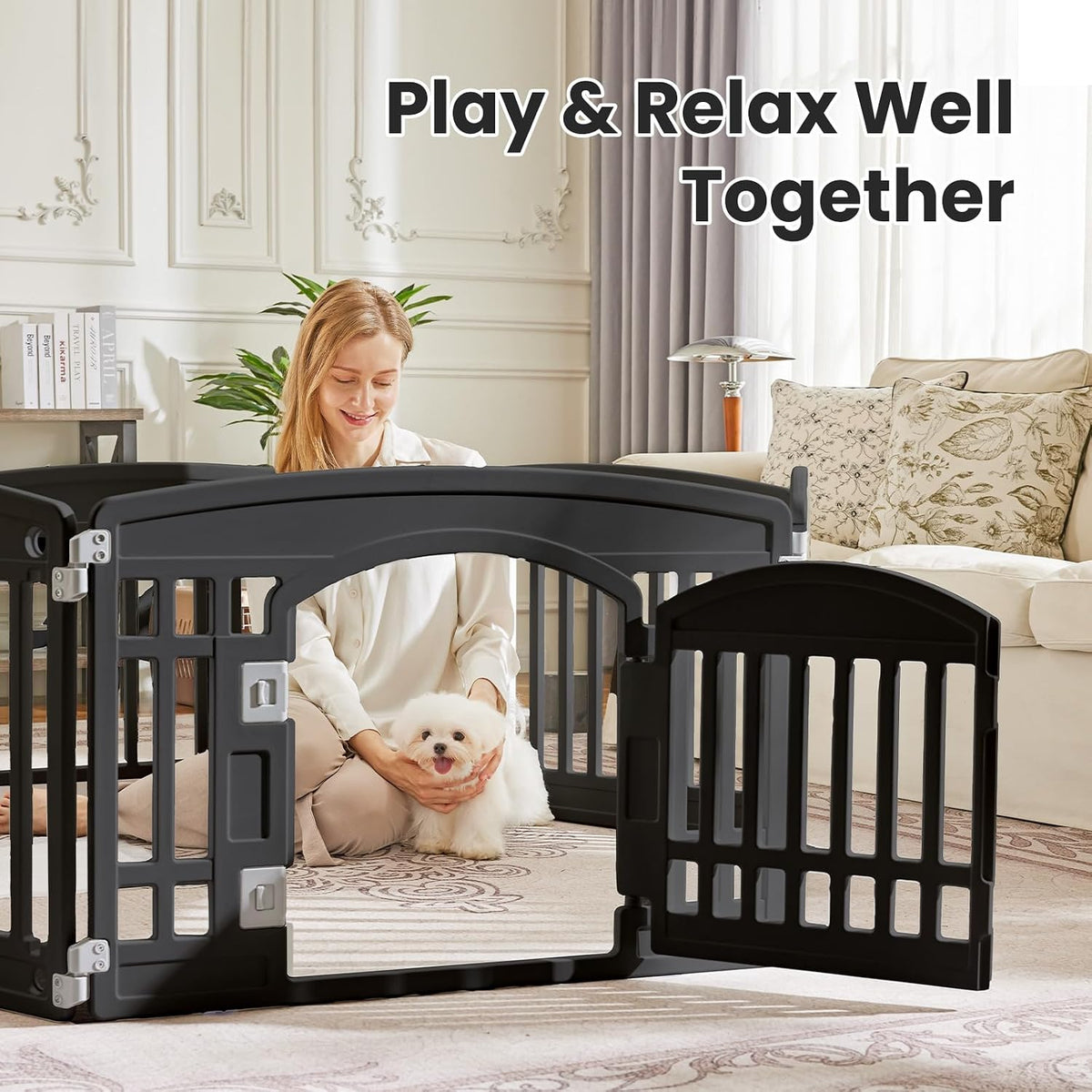 Sweetcrispy Dog Playpen, Plastic Puppy Pet Fence - Black / 8 / 24IN - image 2