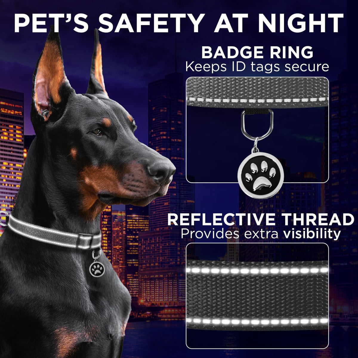Reflective Neoprene Padded Dog Collar with Quick Release Buckle – Essentials for Dogs - Gray / XX-Small - image 4