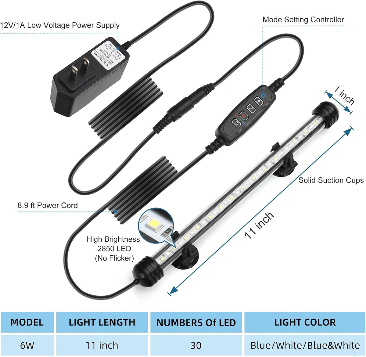 LED Submersible Aquarium Light 4W Underwater Fish Tank Light - NVL-02 (11in 6w) - image 2
