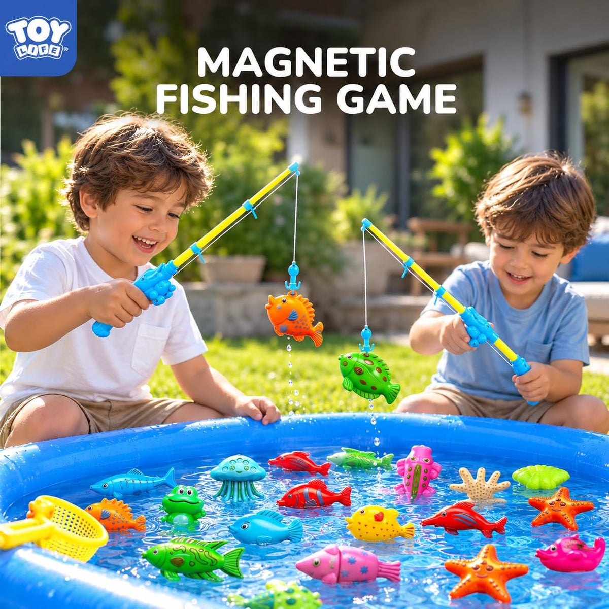TOY Life Magnetic Fishing Game for Kids, Bathtub and Pool Toy - 2 Kids Fishing Pole With Inflatable Pool - image 2