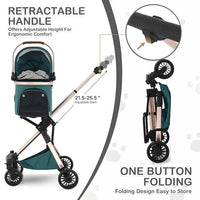 MoNiBloom 3 in 1 Pet Stroller with Adjustable Handle, Jogging Stroller w/Detachable Carrier & Lightweight Aluminum Frame for Dogs Cats, Hunter Green