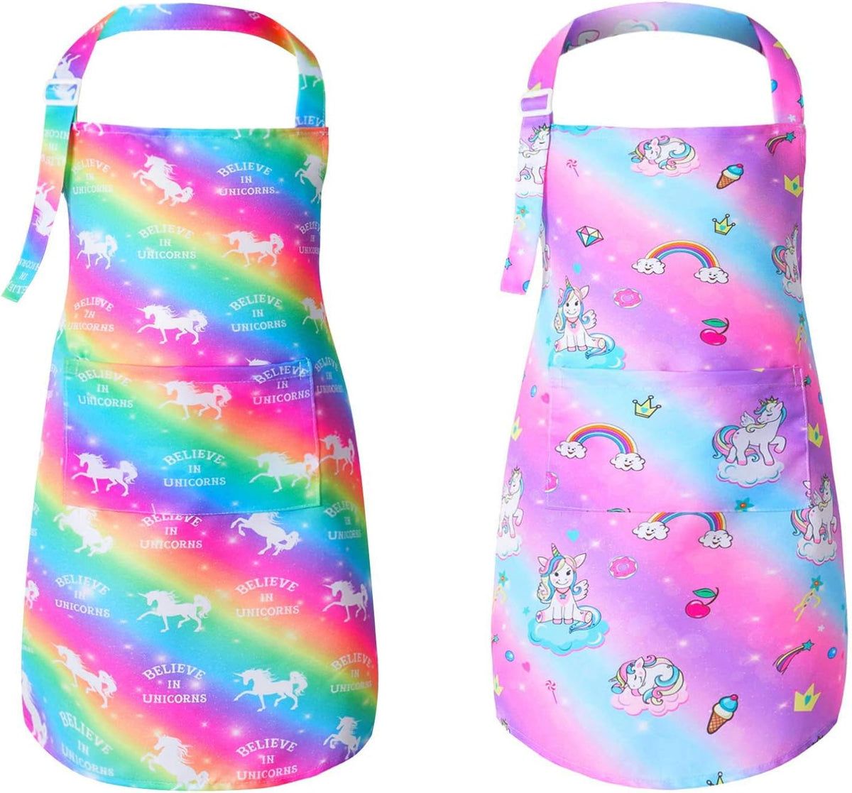PASHOP rainbow unicorn kids apron 2 pack with front pockets in waterproof polyester - view 2
