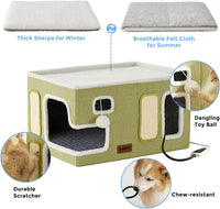 Heated Cat House Bed for Indoor Cats - Green / Extra Large / With Heating Pad - image 2