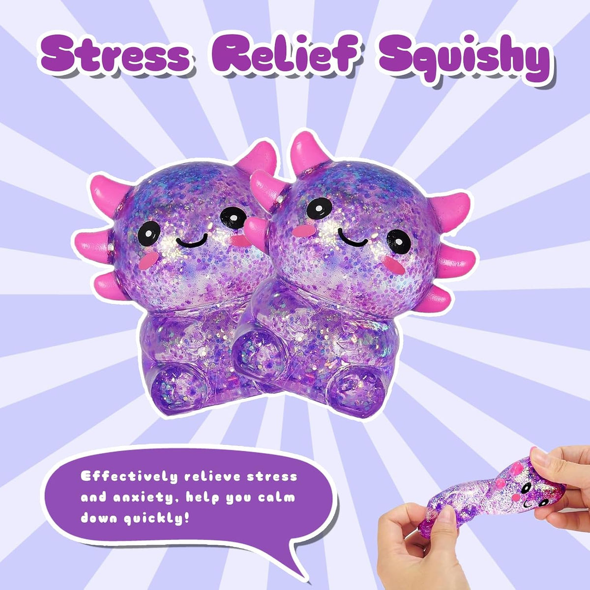 Ropuptl sitting axolotl squishy toy in purple, slow rising soft fidget - view 15