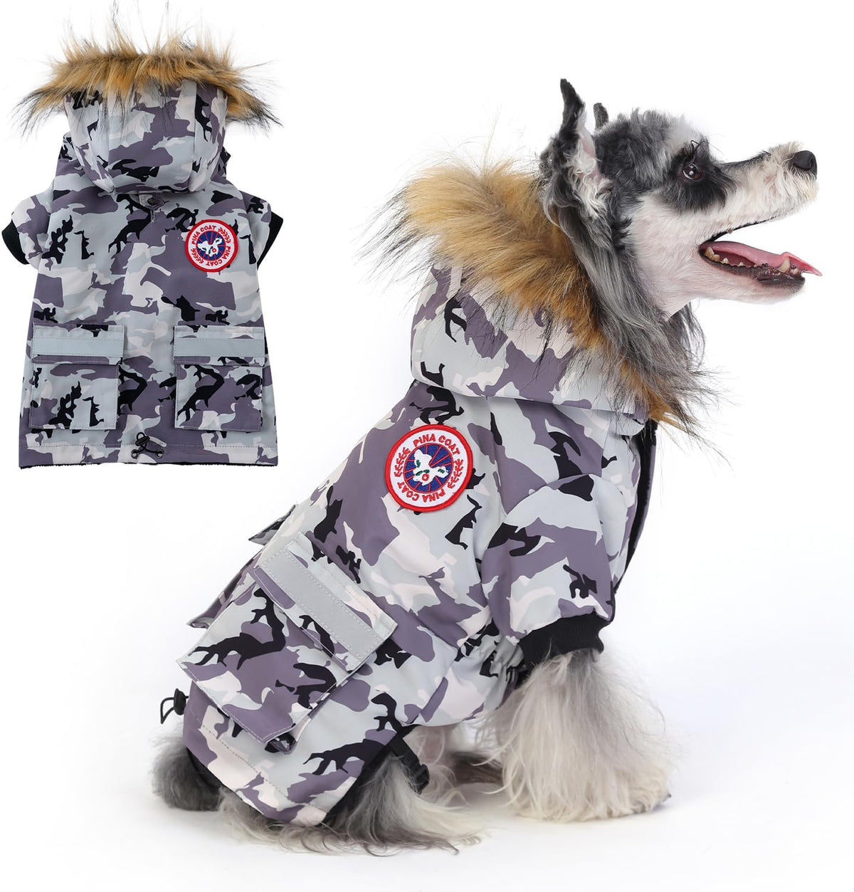 Small Dog Coats, Waterproof - S(Chest 17.7") / White Camo