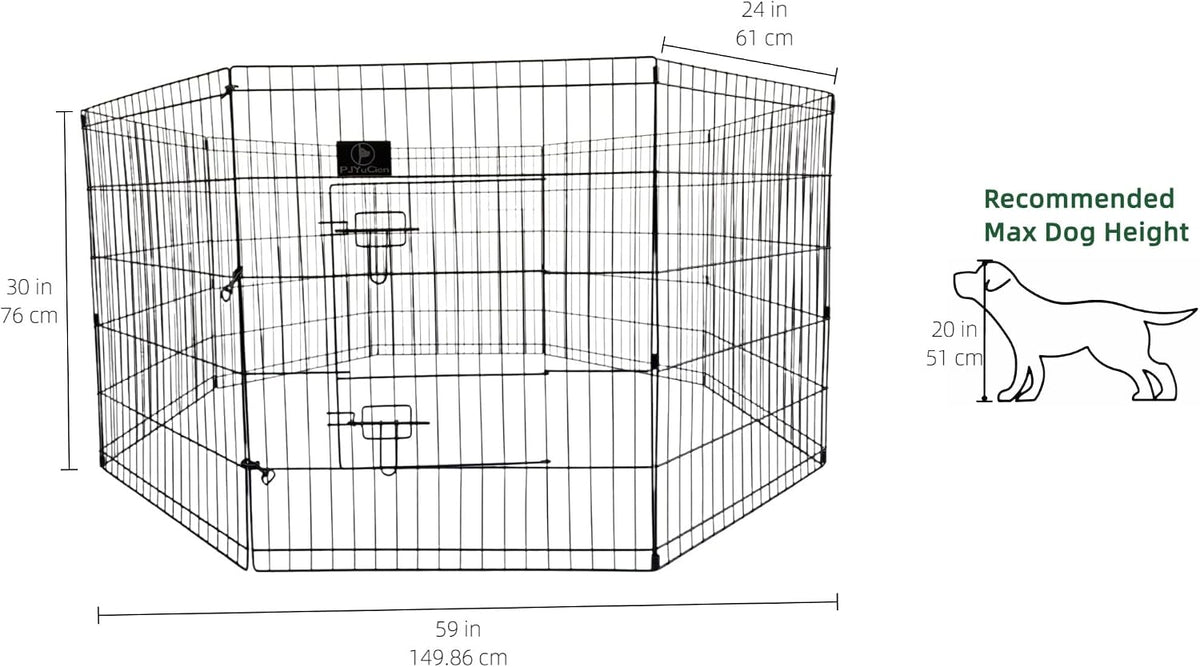 Puppy Playpen with Bottom Pad and Door, 8 Panels 24" H - Black / Small Pen: 30-Inch High / Playpen+Bottom - image 2