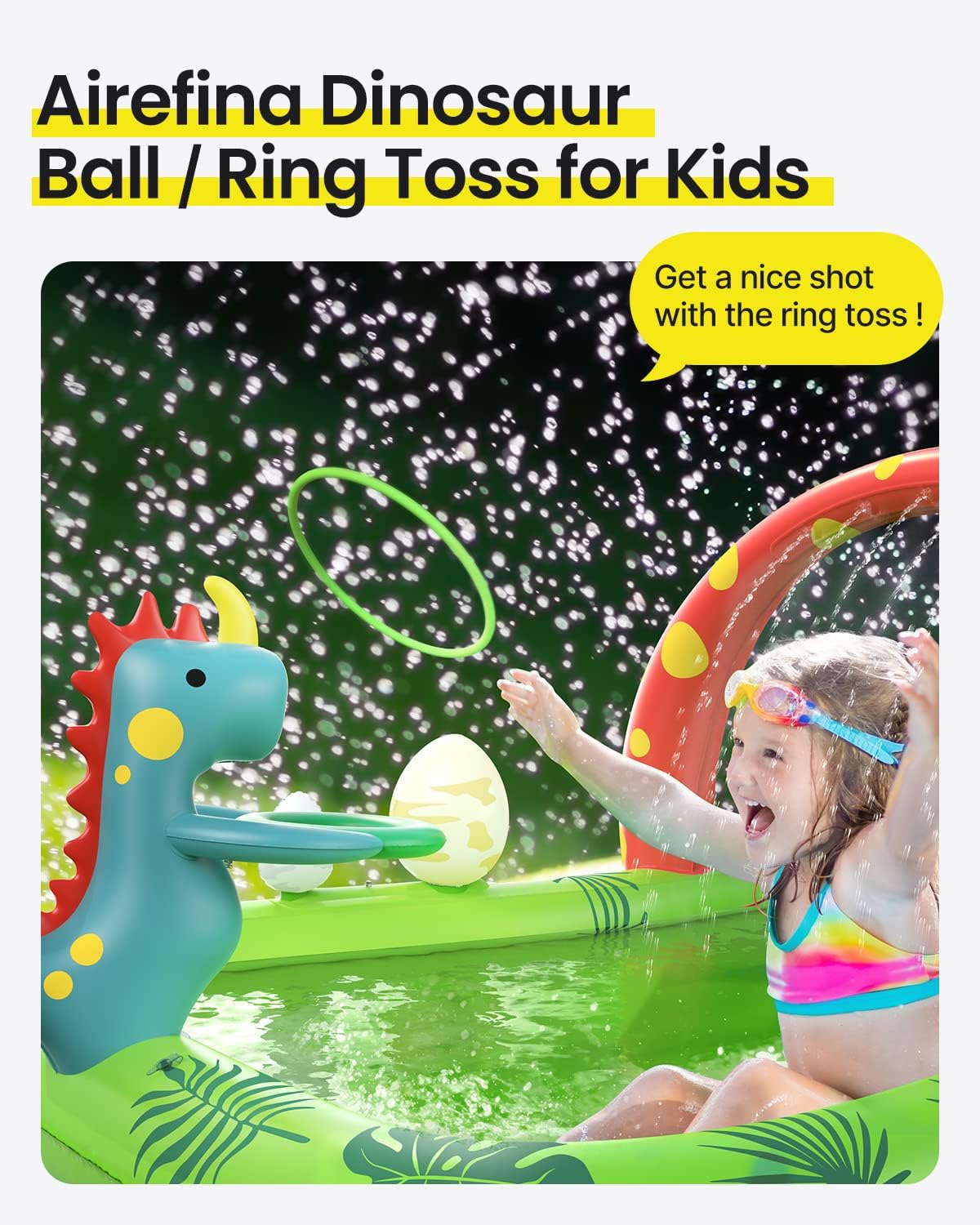 Inflatable Kids Pool, Airefina Dino Planet Inflatable Play Center Kiddie Pool with Water Slide - Dino - image 4