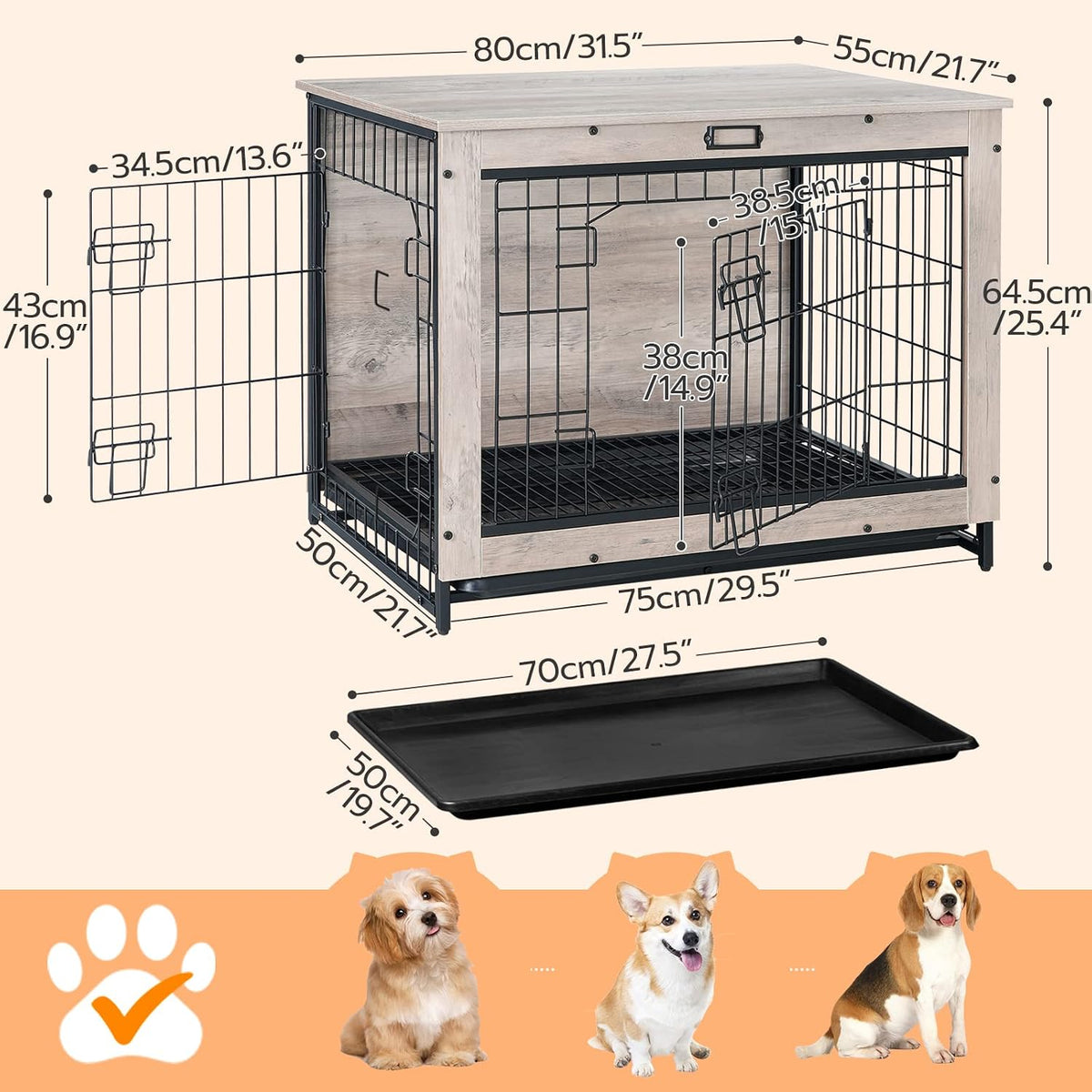 HOOBRO Dog Crate Furniture, 38.6" Large Dog Kennel Indoor - 31.5"L x 21.7"W x 25.4"H / Greige - image 4