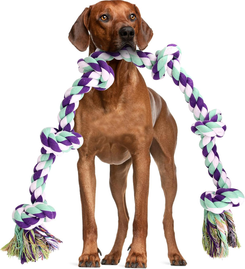 loncoldy Dog Rope Toy 42In 6 Knots Indestructible Natural Cotton
