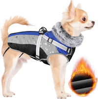 SlowTon Dog Jacket with Harness - Blue & Black / X-Small (Chest 11.8"-13.8")