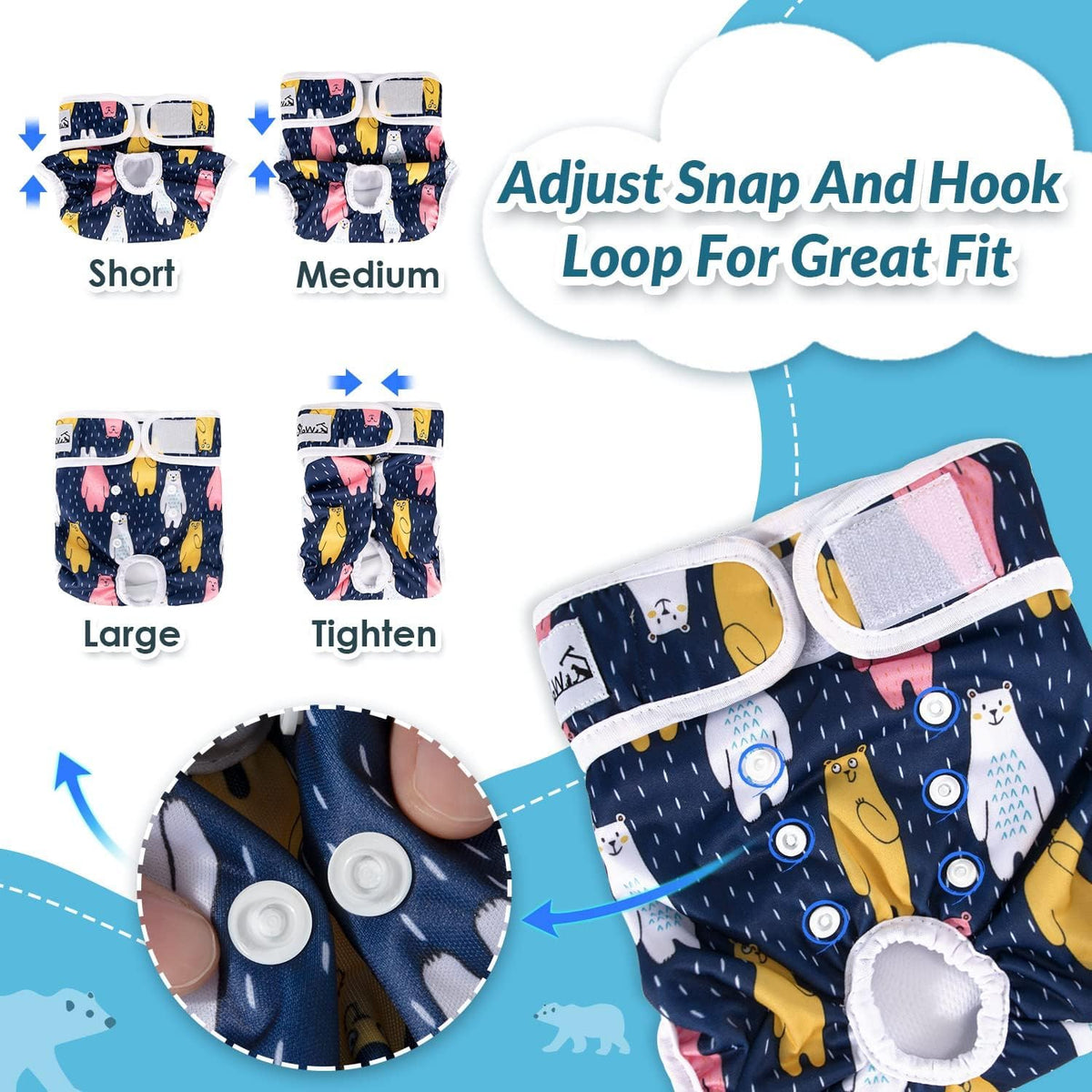 SlowTon Reusable Dog Diapers Female, Washable Doggy Diapers - Large（19''-26''Waist) / C.Animal - image 3