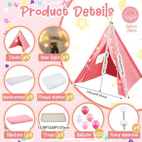 Windyun 4 pack kids sleepover teepee tents with air mattresses, blankets and star lights - view 14