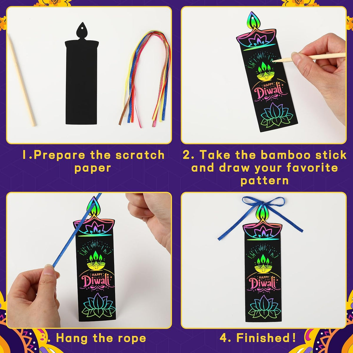 AUGSUN fall rainbow scratch art bookmarks with pumpkin and leaf designs - view 15