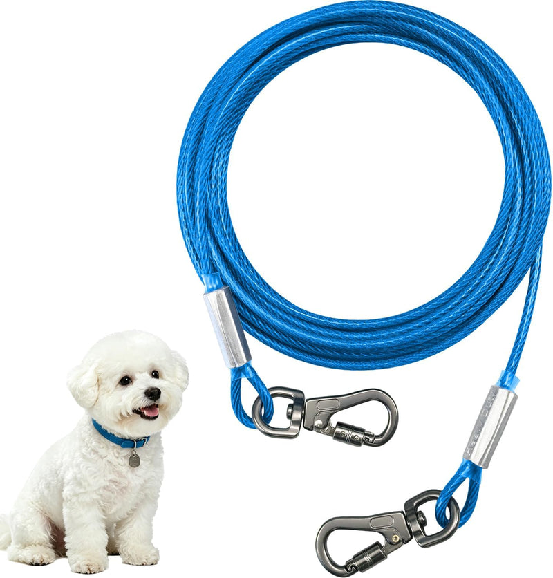 Dog Tie Out Cable, Chew Proof Steel Wire Lead - Blue / 45lbs/50ft