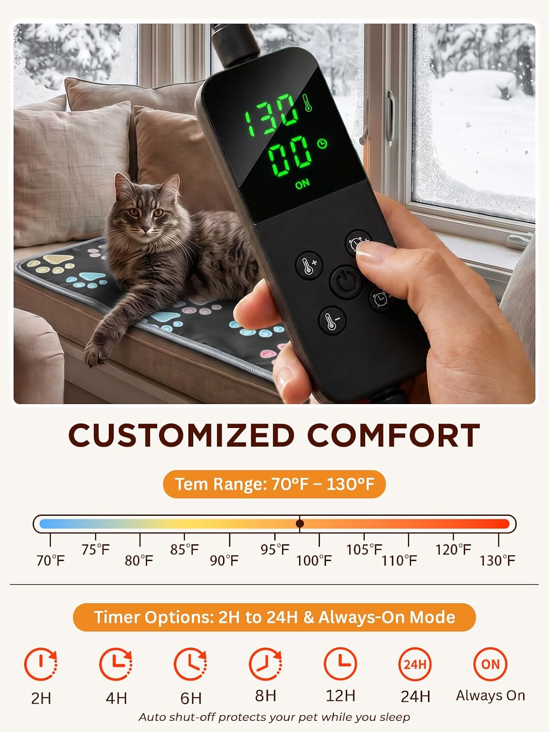 furrybaby Pet Heating Pad for Cats & Dogs, Waterproof Heated Bed - Temp adjustable / 24 X 16in / Black - image 3