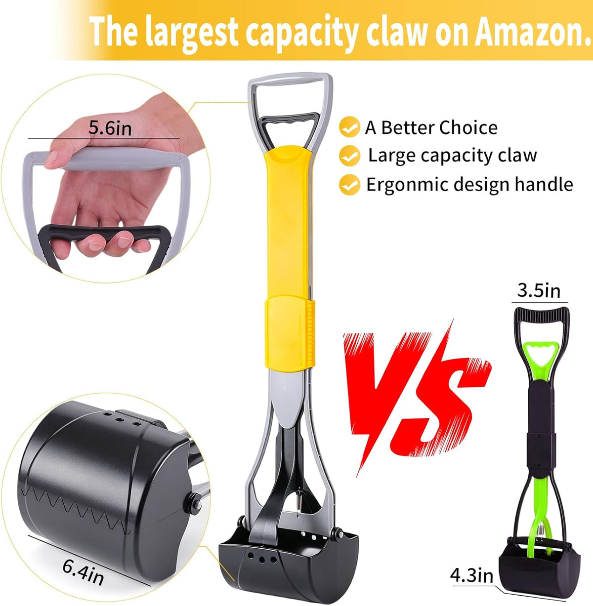 36“ Large Dog Pooper Scooper for Large Dogs Heavy Duty - 36-inch(Yellow) - image 3