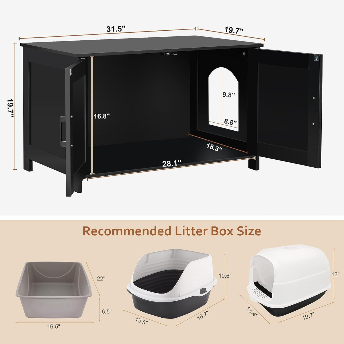 31.5" L Cat Litter Box Enclosure with Barn Door - 31.5"L / Black - image 4