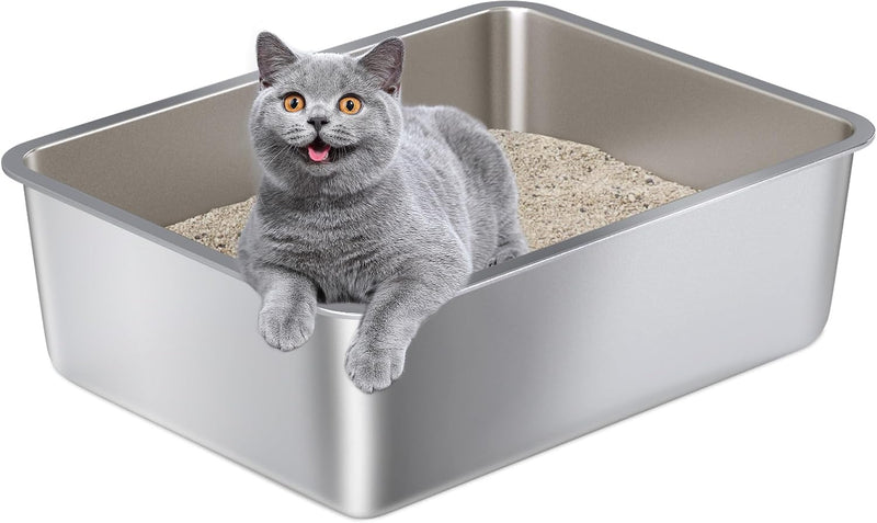 Stainless Steel Litter Box Kitten - M-17.5"×13.6"×6"