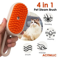 Cat Steam Brush for Shedding & Deshedding - 4-in-1 USB Rechargeable Pet Hair Removal Comb with Water Tank, for Indoor Long/Short Haired Cats & Dogs, Grooming Massage & Cleaning (Khaki)