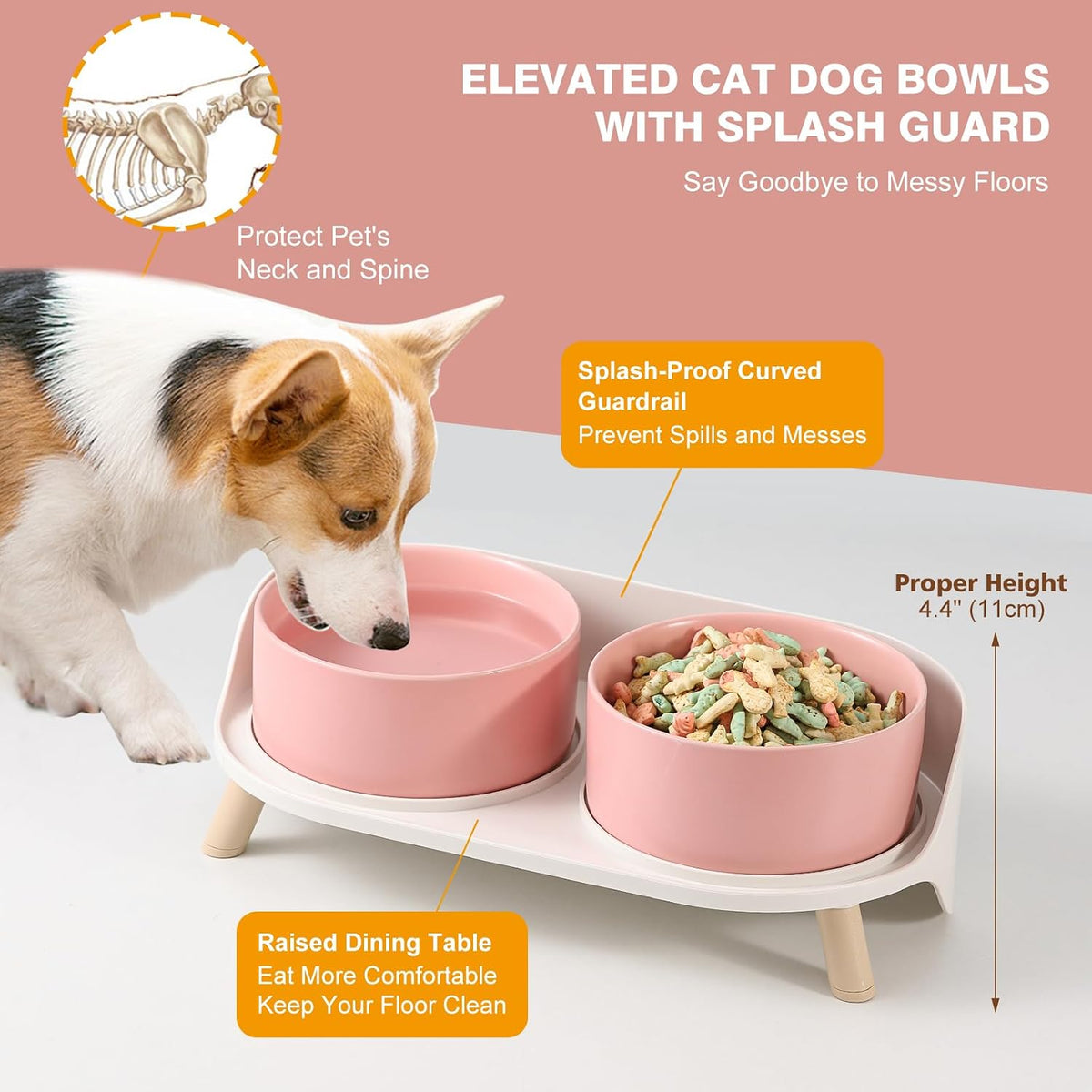Elevated Ceramic Dog Bowl Set - Pink / Medium - image 3
