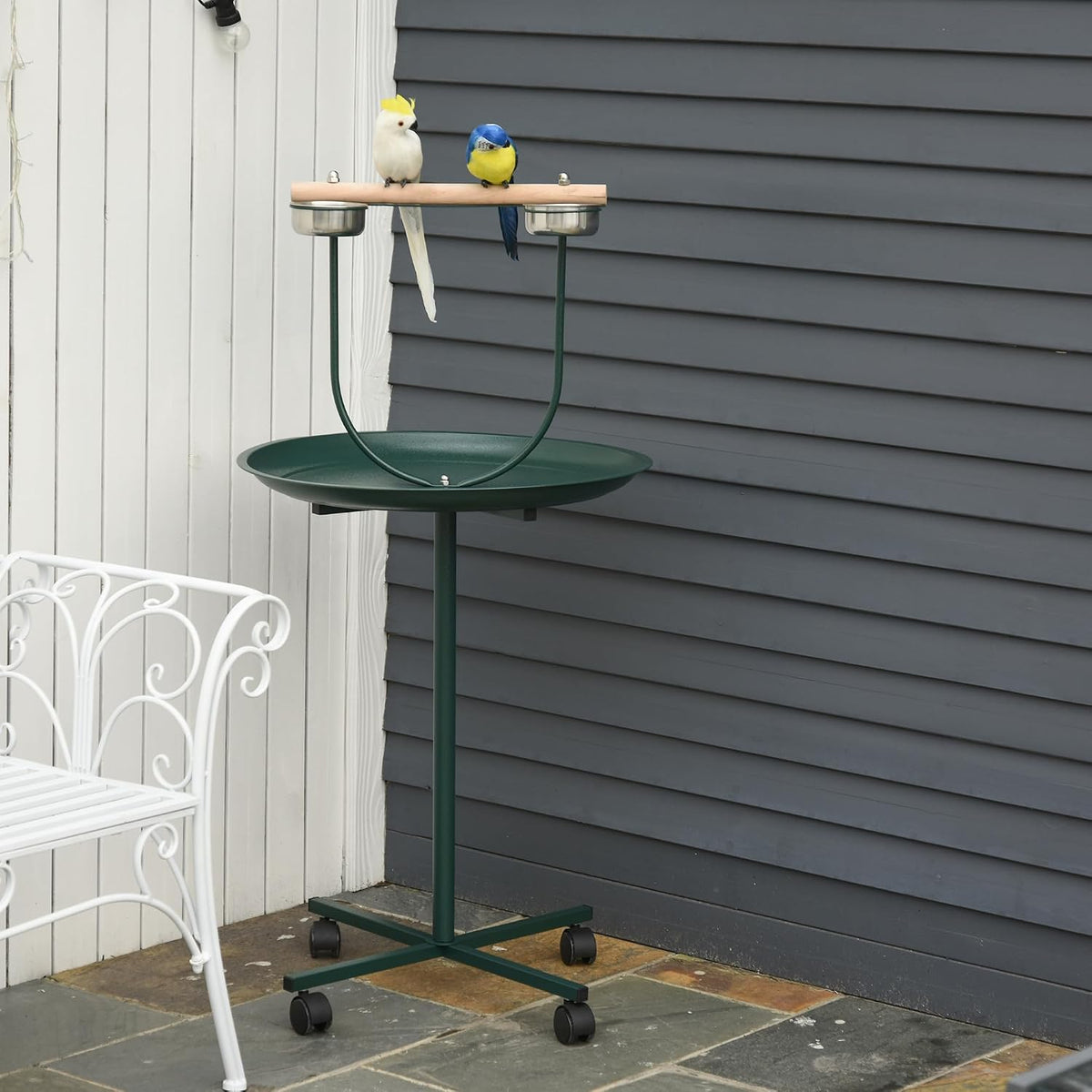 Pawhut 49" Bird Play Stand w/Wheels, Green - image 2