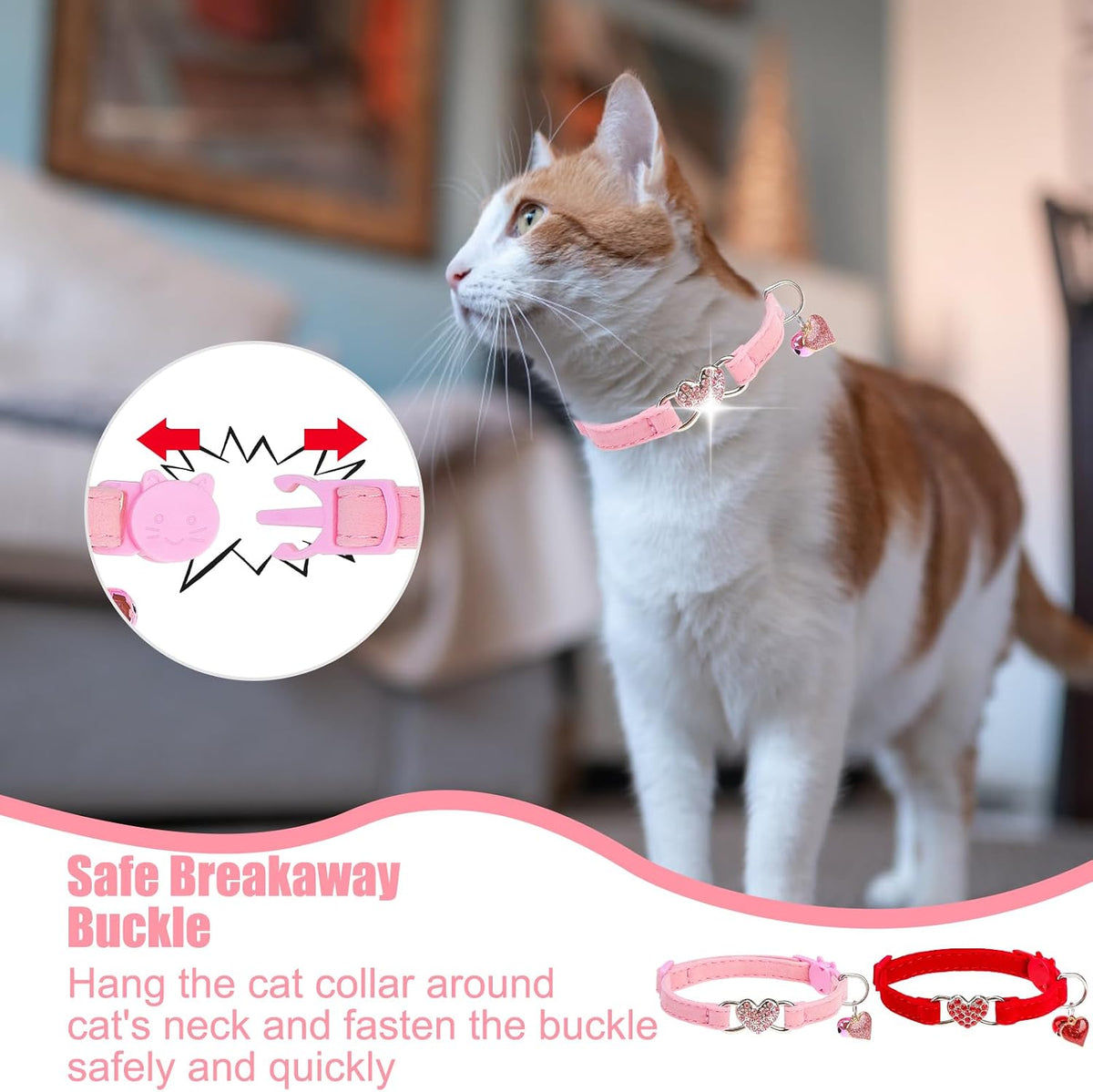 2 Pack Soft Velvet Safe Bling Diamond Cat Collars with Bells – Essentials for Cats - Red + Pink / 9"-12" Cats / Mini Dogs - image 4