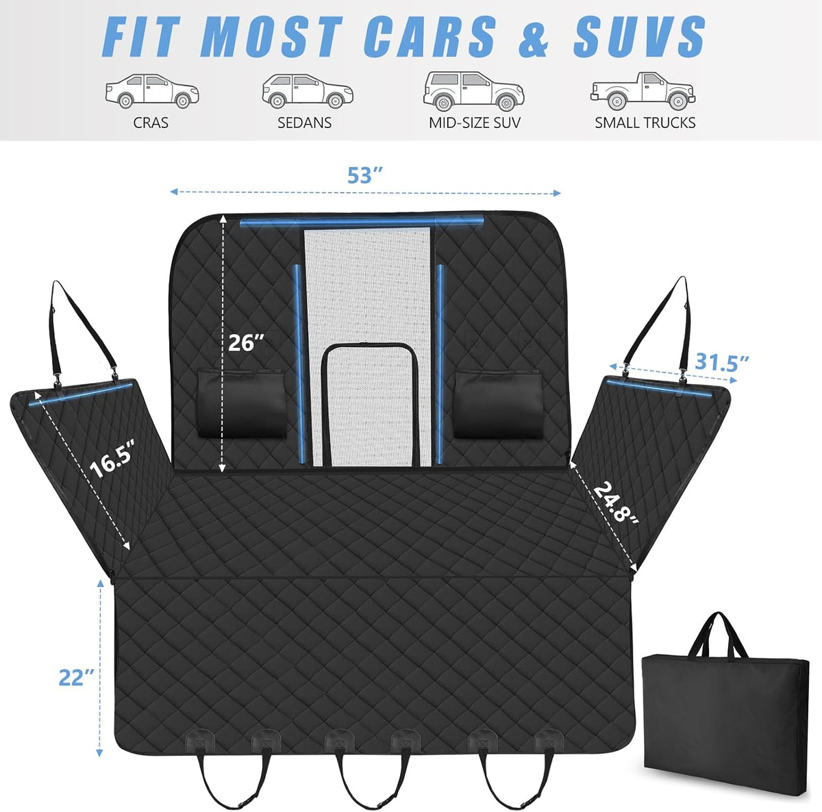 Dog Car Seat Cover for Back Seat, Hard Bottom - L - For Cars/ Mid-Size SUV/ Small Truck / Matte Black - image 4