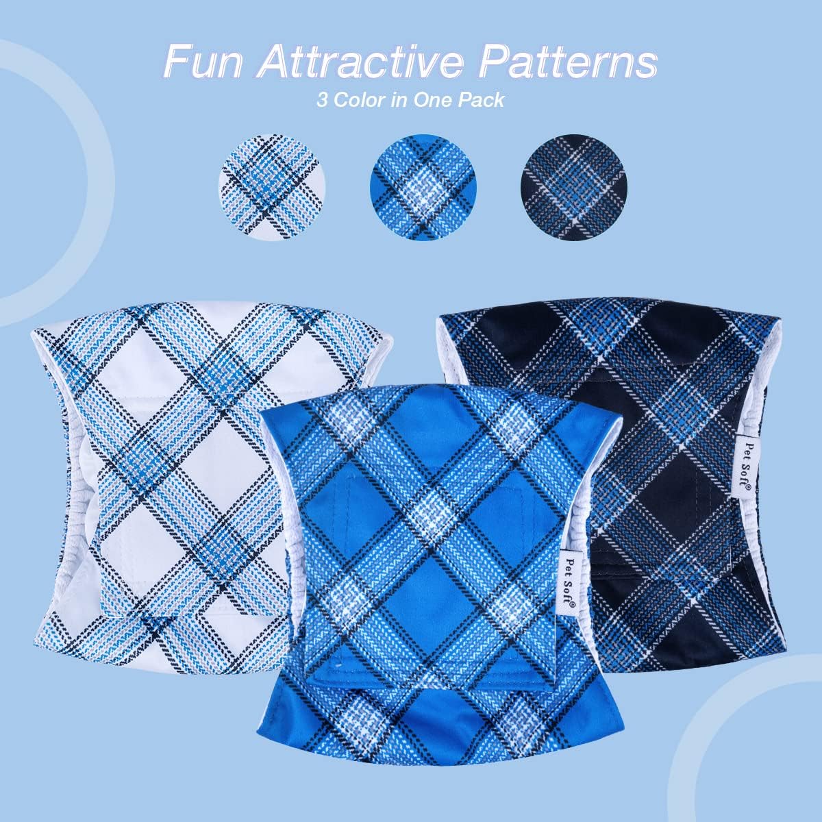 Pet Soft Dog Belly Bands - Washable Dog Diapers Belly Band for Male Dogs, Reusable Male Dogs Wraps - Blue Plaid / X-Small (NewBorn 7''-8'') - image 3