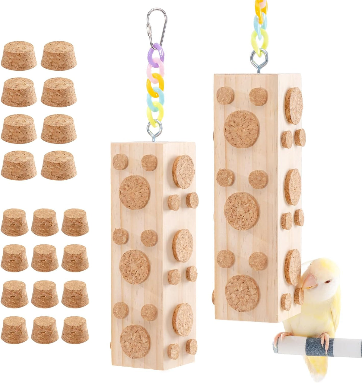 2 Pcs Wooden Bird Chew Toys, 7.9" Hanging Parrot Toys - Bird Toys