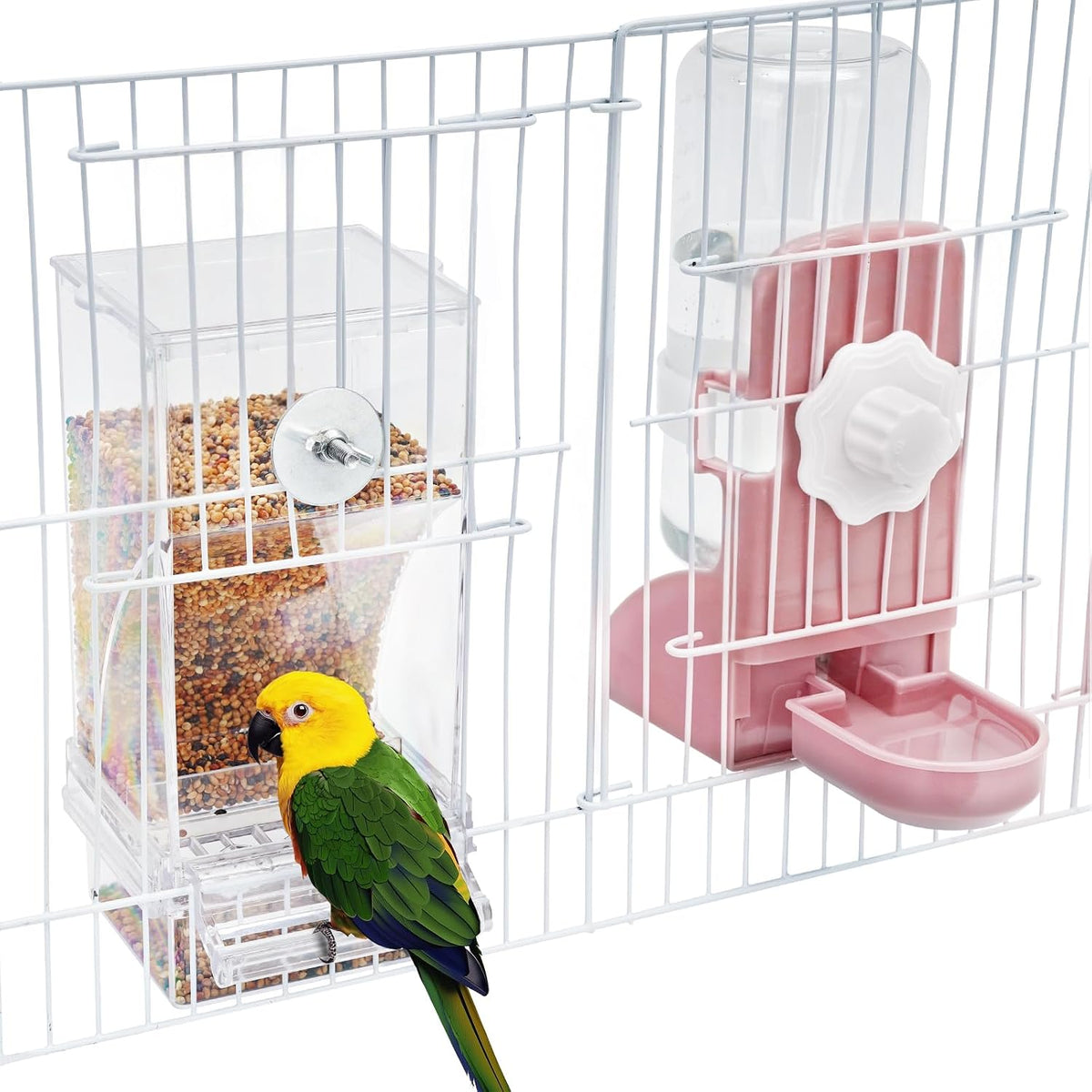 Lemtrflo No Mess Bird Feeder Water Dispenser Set - pink