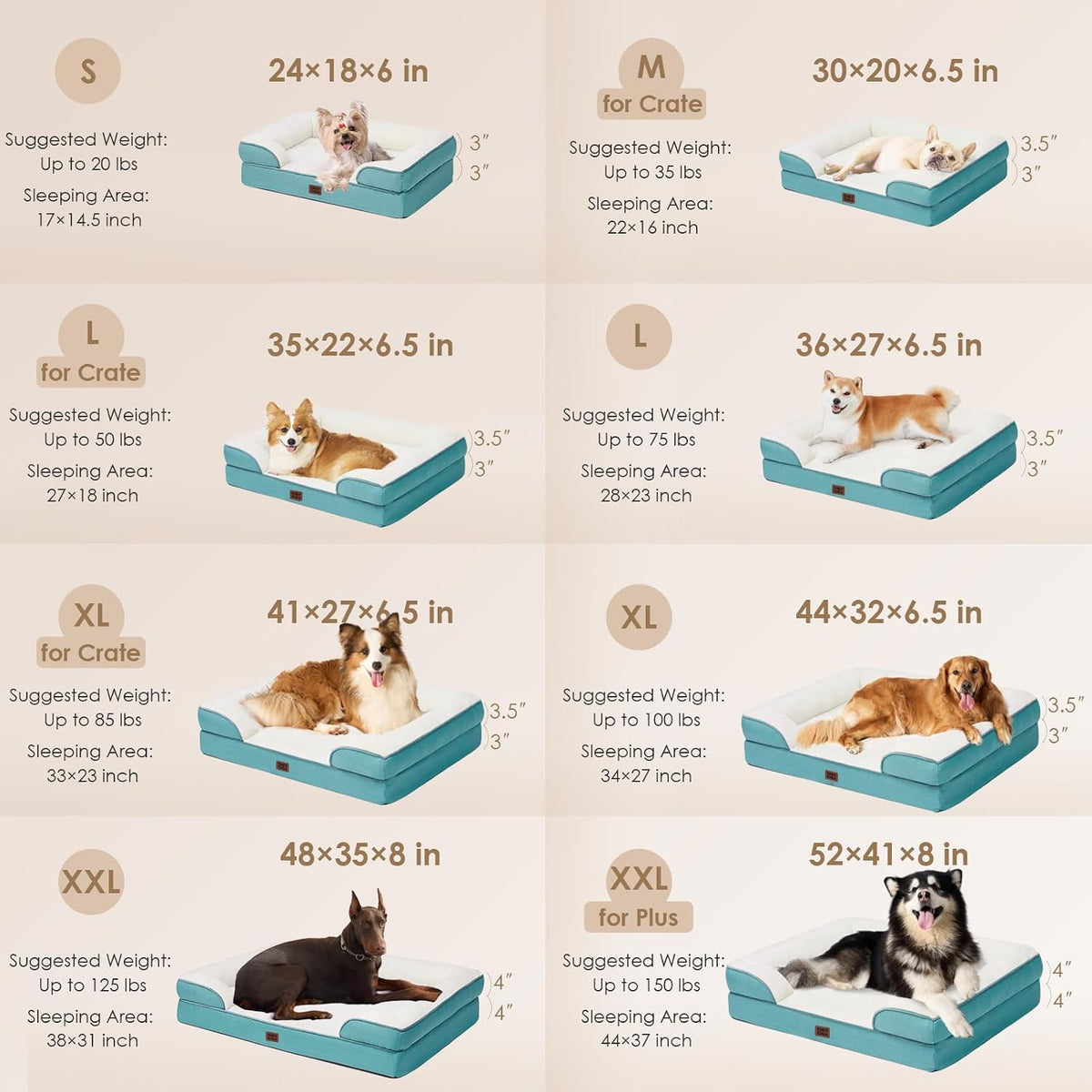 EHEYCIGA Orthopedic Dog Beds Large Sized Dog - Turquoise Blue / 48.0"l X 35.0"w X 8.0"th - image 2