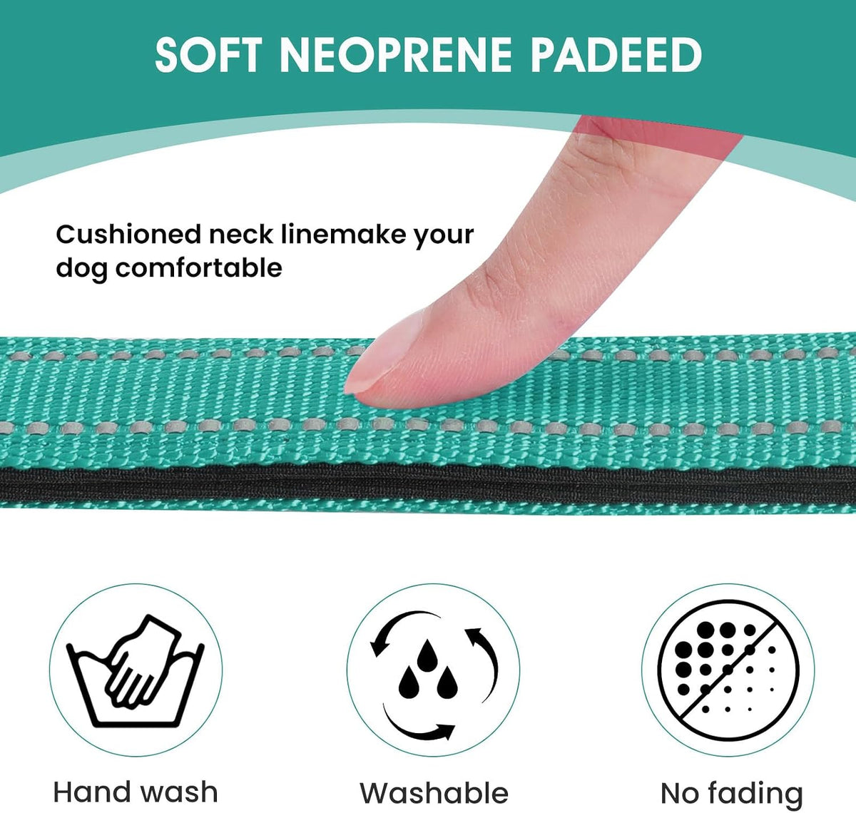 Reflective Dog Collar, Adjustable Nylon for Medium Dogs - Teal / S:width 5/8"neck 10.5-16" - image 3