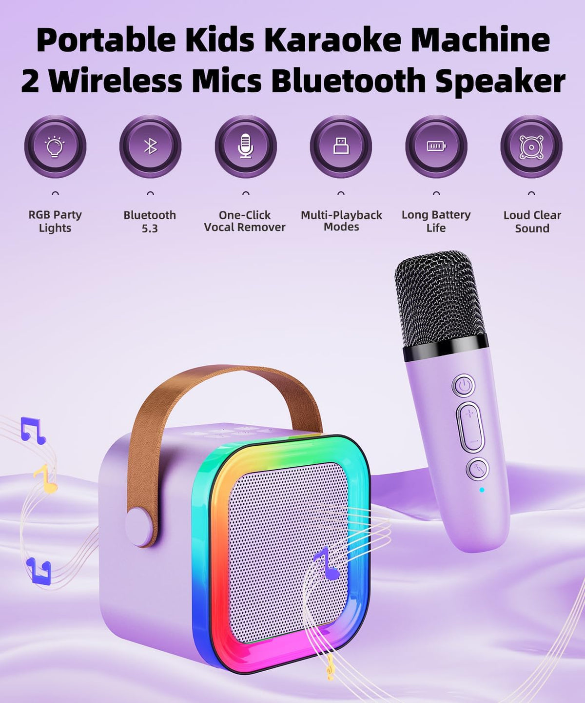 Mini Kids Karaoke Machine Ages 3-12 - Purple - 2 Mics - image 4