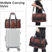 Fashion Leather Dog Carrier, Airline Approved Cat Carrier Soft Sided Pet Bag Carrier Purse for Puppy Kitten Small Animals Coffee