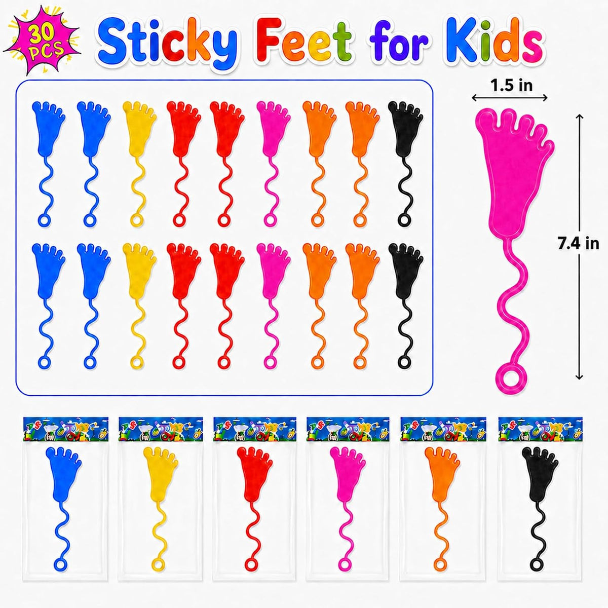 30 Pcs Sticky Spider Web Sticky Hands for Kids Bulk Halloween Party - Feet - image 4