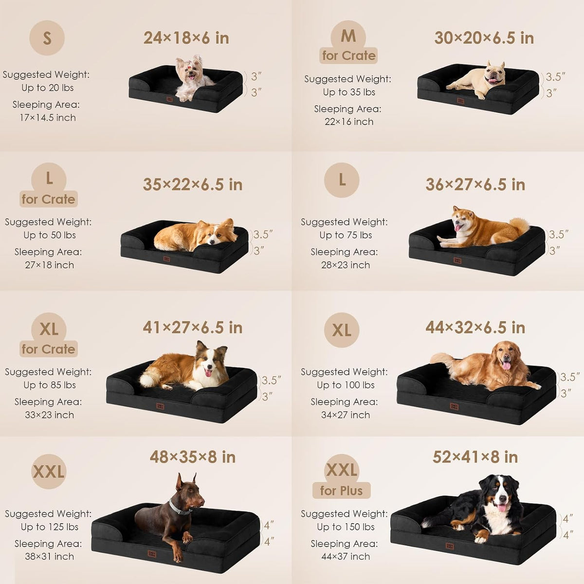 EHEYCIGA Orthopedic Dog Beds Large Sized Dog - Black / 24.0"l X 18.0"w X 6.0"th - image 2