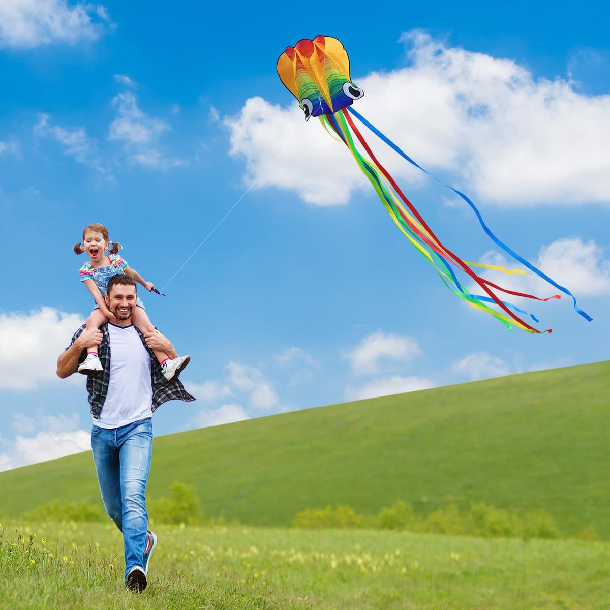 Xida rainbow octopus kite, a frameless ripstop polyester kite with flying line and handle - view 10