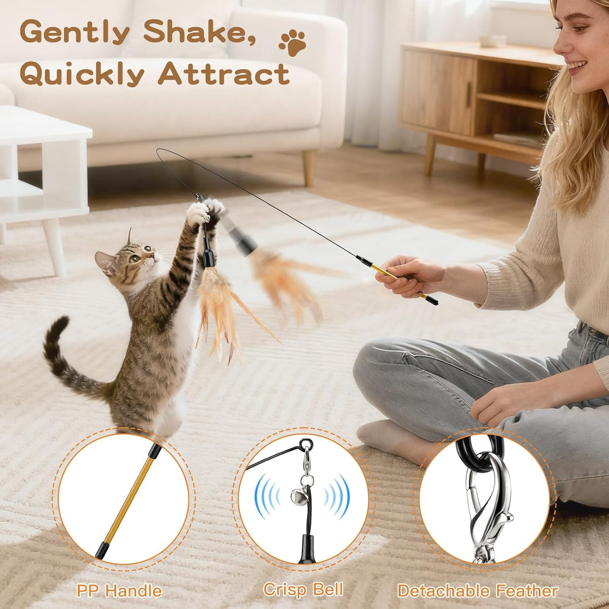 Pawaboo Cat Feather Wand Interactive Toy - A-Brown - image 3