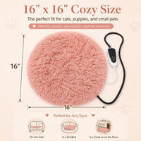 Pet Heating Pad for Cats with Normally Open Function - Pink Plush / Round-16.0"L x 16.0"W - image 2
