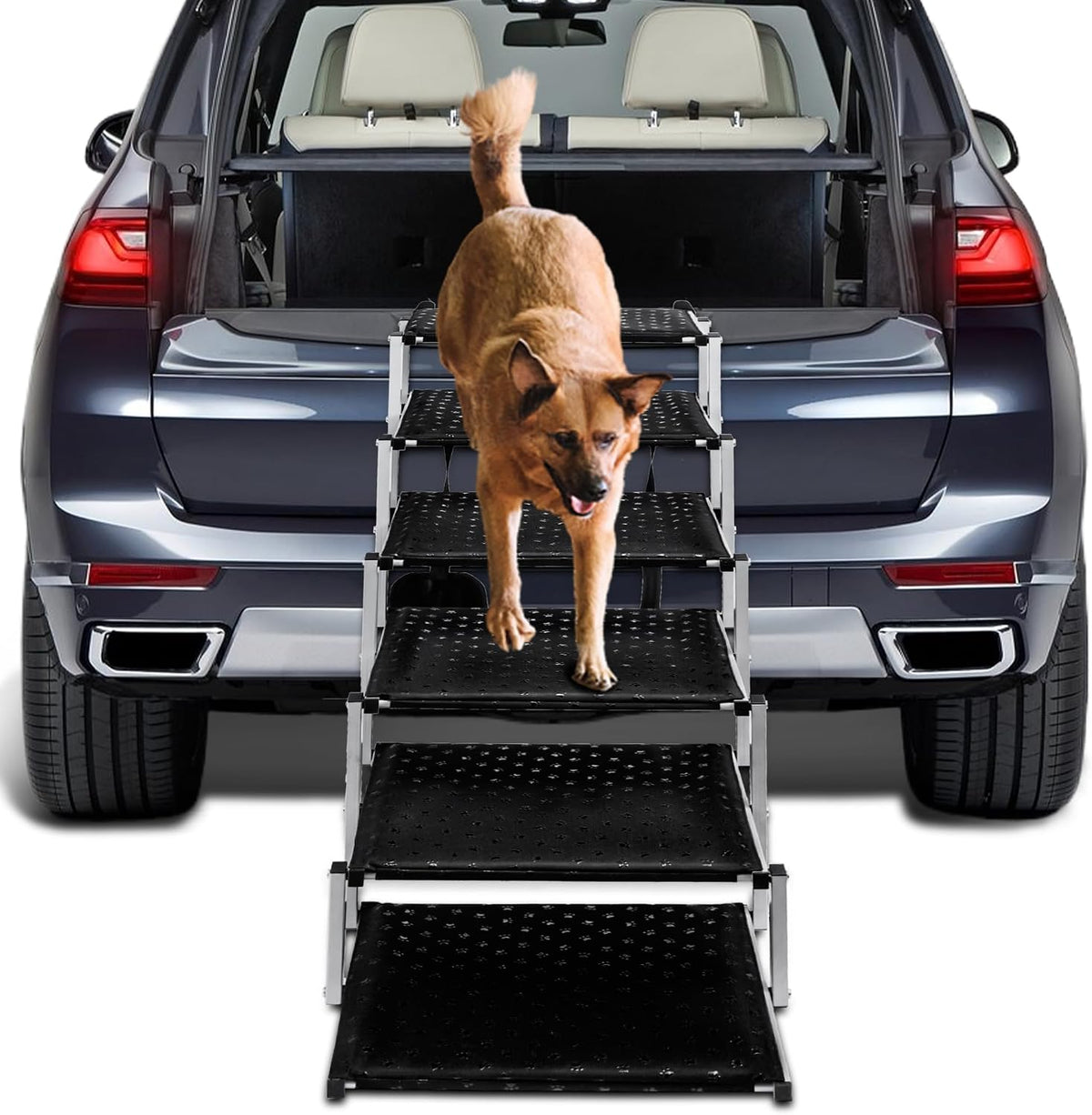 Foldable Dog Steps for Car SUV Truck - Wide 6 Steps / Silver