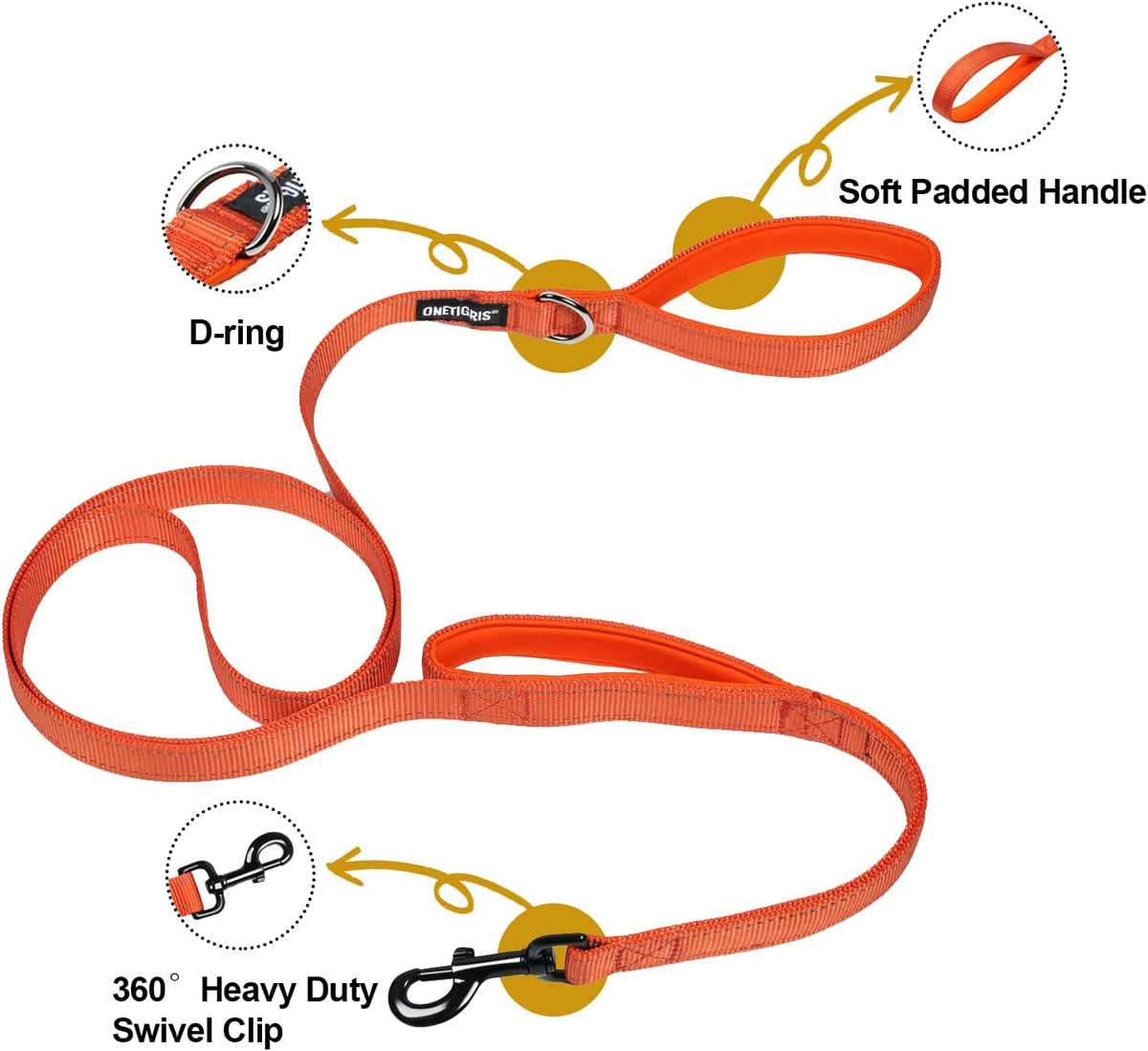 OneTigris No-Pull Dog Leash with Handle for Medium Large Dogs – Essentials for Dogs - Orange / 6FT - image 3