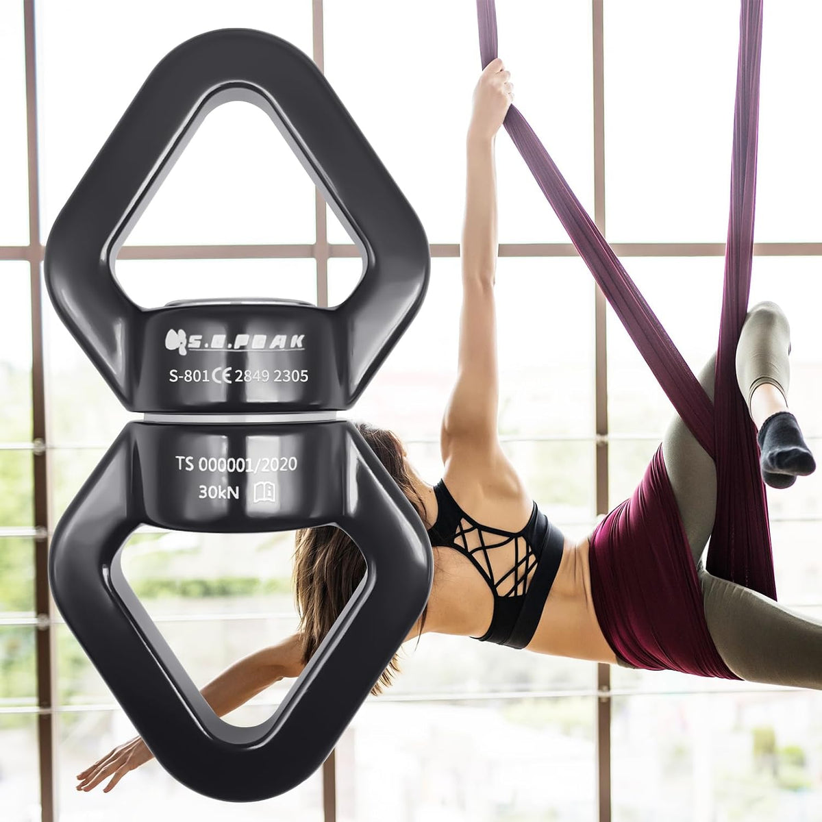 S.E.PEAK black anodized aluminum 35kN swing swivel with 360 degree rotation - view 23