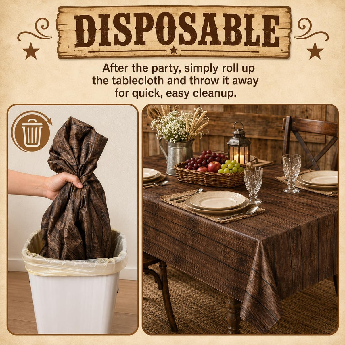 LINHAXM 3 Pack Brown Wood Grain Tablecloths - Western - image 4