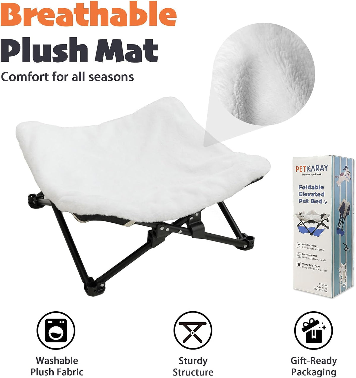 PETKARAY Foldable Cat Hammock Bed - Fluffy White / Elevated Hammock - image 3